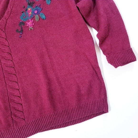 JANTZEN CLASSICS Vintage Vtg 80s Embrodiered Floral Pulliver Sweater 2x XXL - Picture 11 of 13